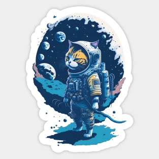 Funny Cat Astronaut Walking In The Space Sticker